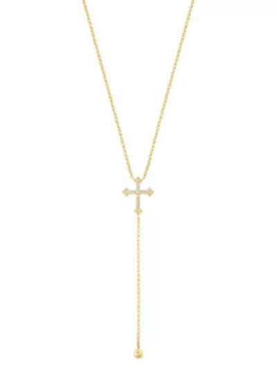 Cross Lariat Diamond Necklace in 14K Yellow Gold