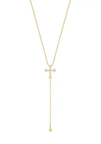 Cross Lariat Diamond Necklace in 14K Yellow Gold