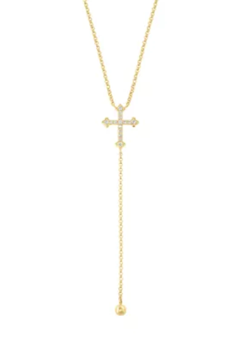 Cross Lariat Diamond Necklace in 14K Yellow Gold