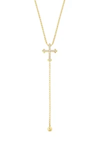Cross Lariat Diamond Necklace in 14K Yellow Gold