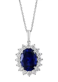 1.41 ct. t.w. Lab Created Diamond, 7.6 ct. t.w. Lab Created Sapphire Pendant Necklace in 14K White Gold