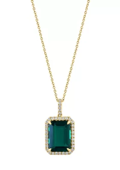 1/2 ct. t.w. Lab Created Diamond, 6.27 ct. t.w. Lab Created Emerald Pendant Necklace in 14K Yellow Gold