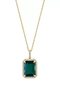 1/2 ct. t.w. Lab Created Diamond, 6.27 ct. t.w. Lab Created Emerald Pendant Necklace in 14K Yellow Gold
