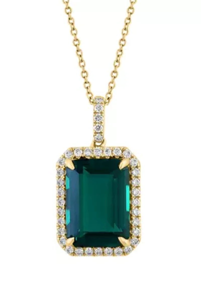 1/2 ct. t.w. Lab Created Diamond, 6.27 ct. t.w. Lab Created Emerald Pendant Necklace in 14K Yellow Gold