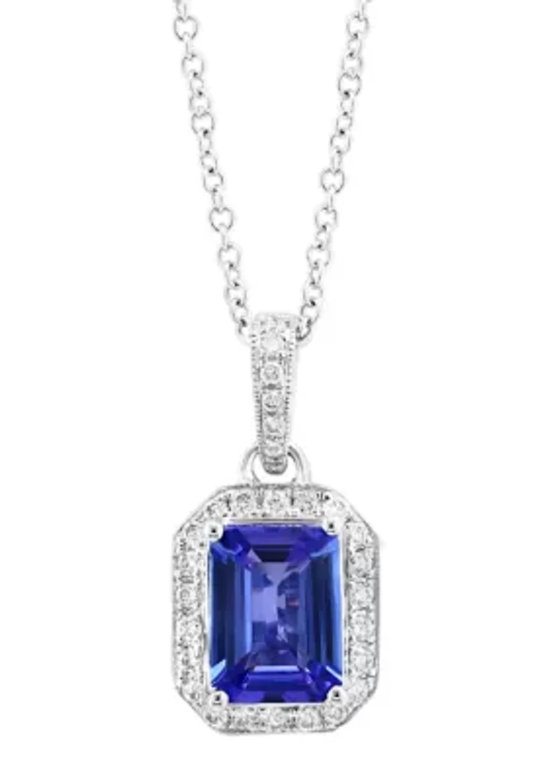 14K White Gold Diamond and Tanzanite Pendant Necklace