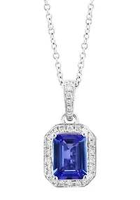14K White Gold Diamond and Tanzanite Pendant Necklace