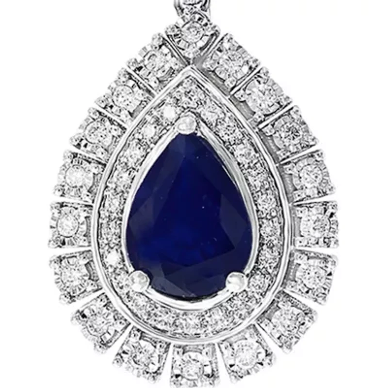 1/5 ct. t.w. Diamond and 1.33 ct. t.w. Natural Sapphire Pendant Necklace  in 14K White Gold