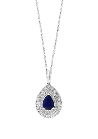 1/5 ct. t.w. Diamond and 1.33 ct. t.w. Natural Sapphire Pendant Necklace  in 14K White Gold