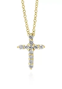 Diamond Pendant Cross Necklace in 14k Yellow Gold