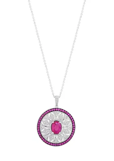 Diamond and Ruby Pendant Necklace in Sterling SIlver