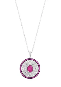 Diamond and Ruby Pendant Necklace in Sterling SIlver