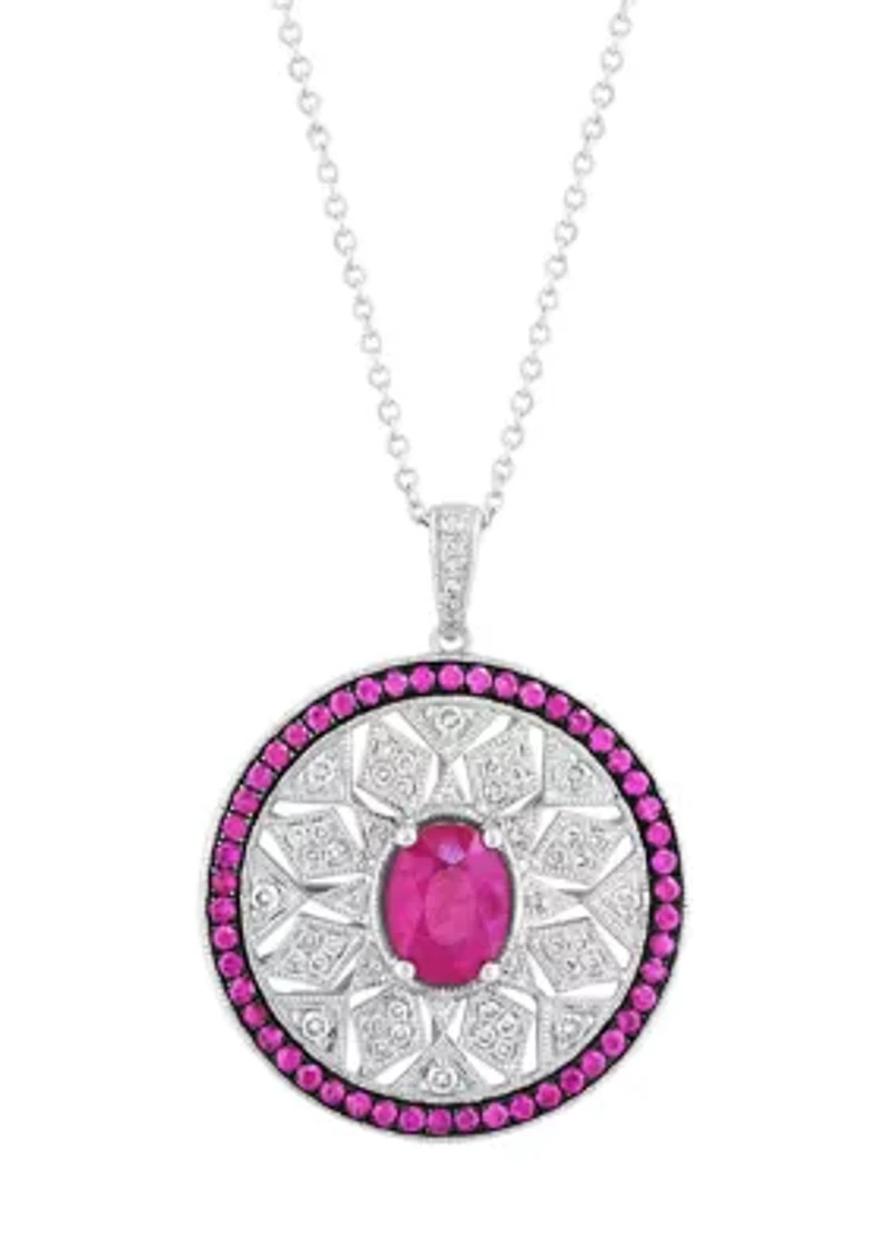 Diamond and Ruby Pendant Necklace in Sterling SIlver