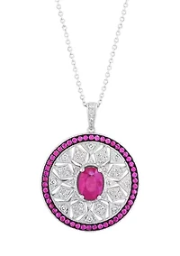 Diamond and Ruby Pendant Necklace in Sterling SIlver