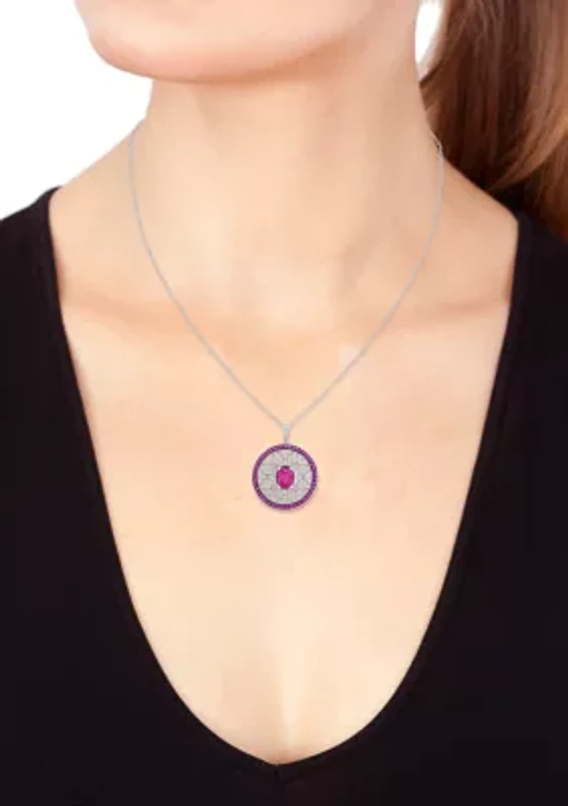 Diamond and Ruby Pendant Necklace in Sterling SIlver
