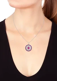 Diamond and Ruby Pendant Necklace in Sterling SIlver