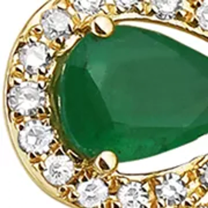 Diamond and Natural Emerald Pendant Necklace in 14K Yellow Gold