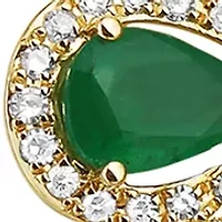Diamond and Natural Emerald Pendant Necklace in 14K Yellow Gold