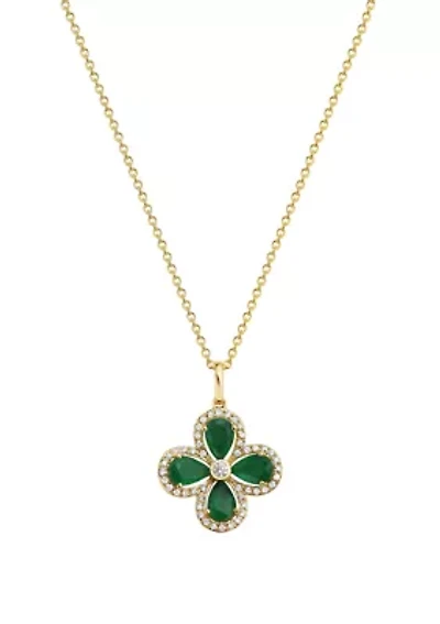 Diamond and Natural Emerald Pendant Necklace in 14K Yellow Gold