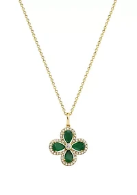 Diamond and Natural Emerald Pendant Necklace in 14K Yellow Gold