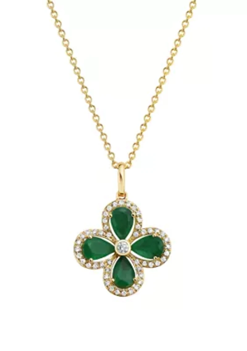 Diamond and Natural Emerald Pendant Necklace in 14K Yellow Gold