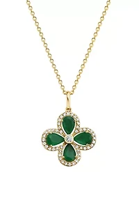 Diamond and Natural Emerald Pendant Necklace in 14K Yellow Gold