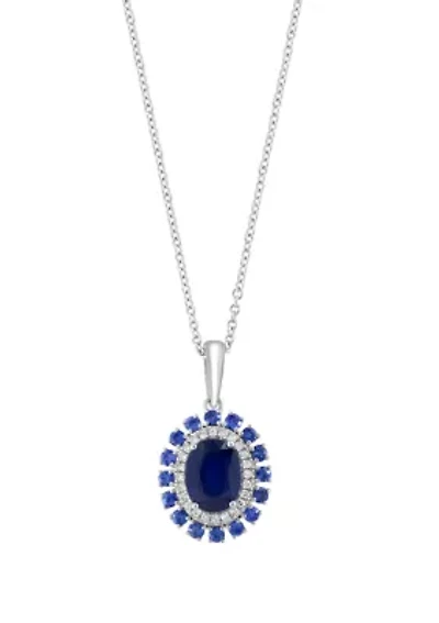  1/10 ct. t.w. Diamond, Natural Sapphire Pendant Necklace in 14K White Gold 
