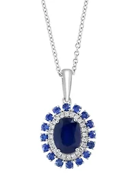  1/10 ct. t.w. Diamond, Natural Sapphire Pendant Necklace in 14K White Gold 