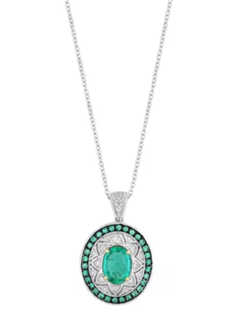 Sterling Silver Diamond and Natural Emerald Pendant