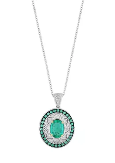 Sterling Silver Diamond and Natural Emerald Pendant