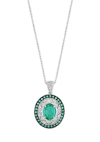 Sterling Silver Diamond and Natural Emerald Pendant