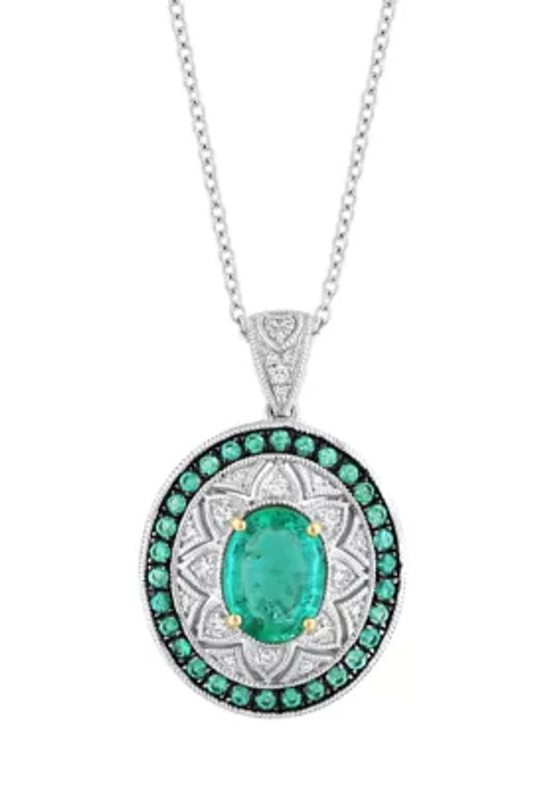 Sterling Silver Diamond and Natural Emerald Pendant