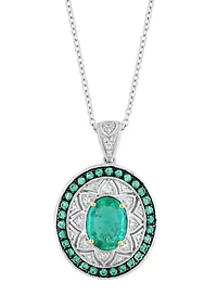 Sterling Silver Diamond and Natural Emerald Pendant