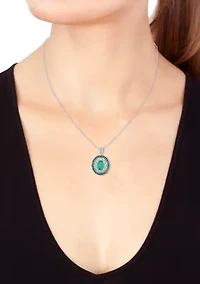 Sterling Silver Diamond and Natural Emerald Pendant