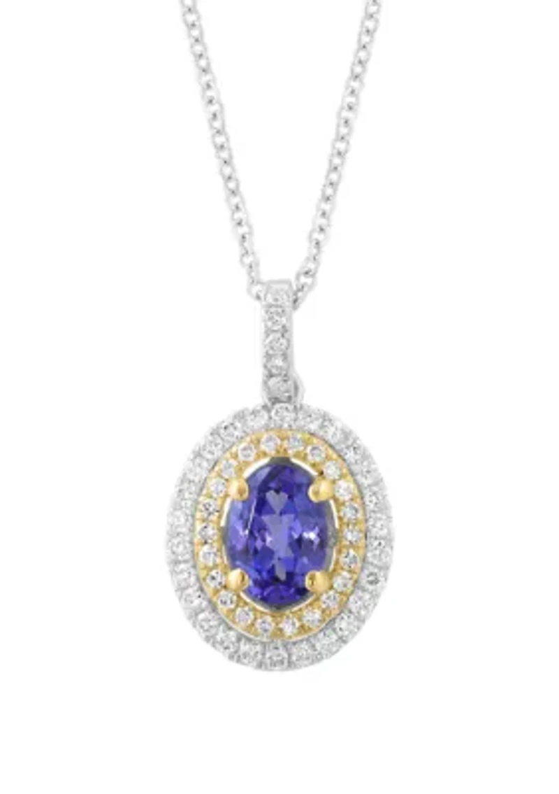 14K White Gold and Yellow Gold Diamond and Tanzanite Pendant