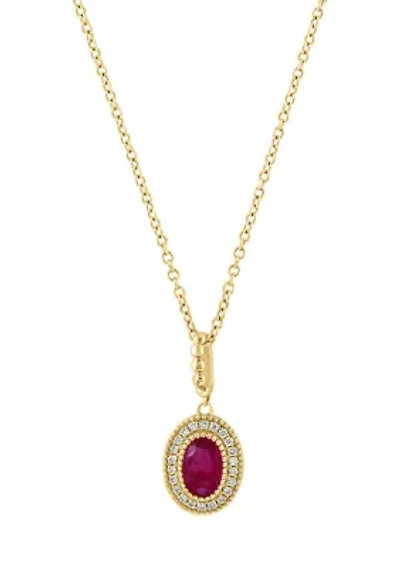 14K Yellow Gold Diamond, Natural Ruby Pendant Necklace