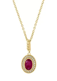 14K Yellow Gold Diamond, Natural Ruby Pendant Necklace 