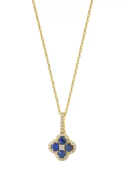 Natural Diamond and Sapphire Pendant Necklace in 14K Gold Over Silver