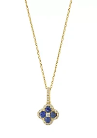 Natural Diamond and Sapphire Pendant Necklace in 14K Gold Over Silver