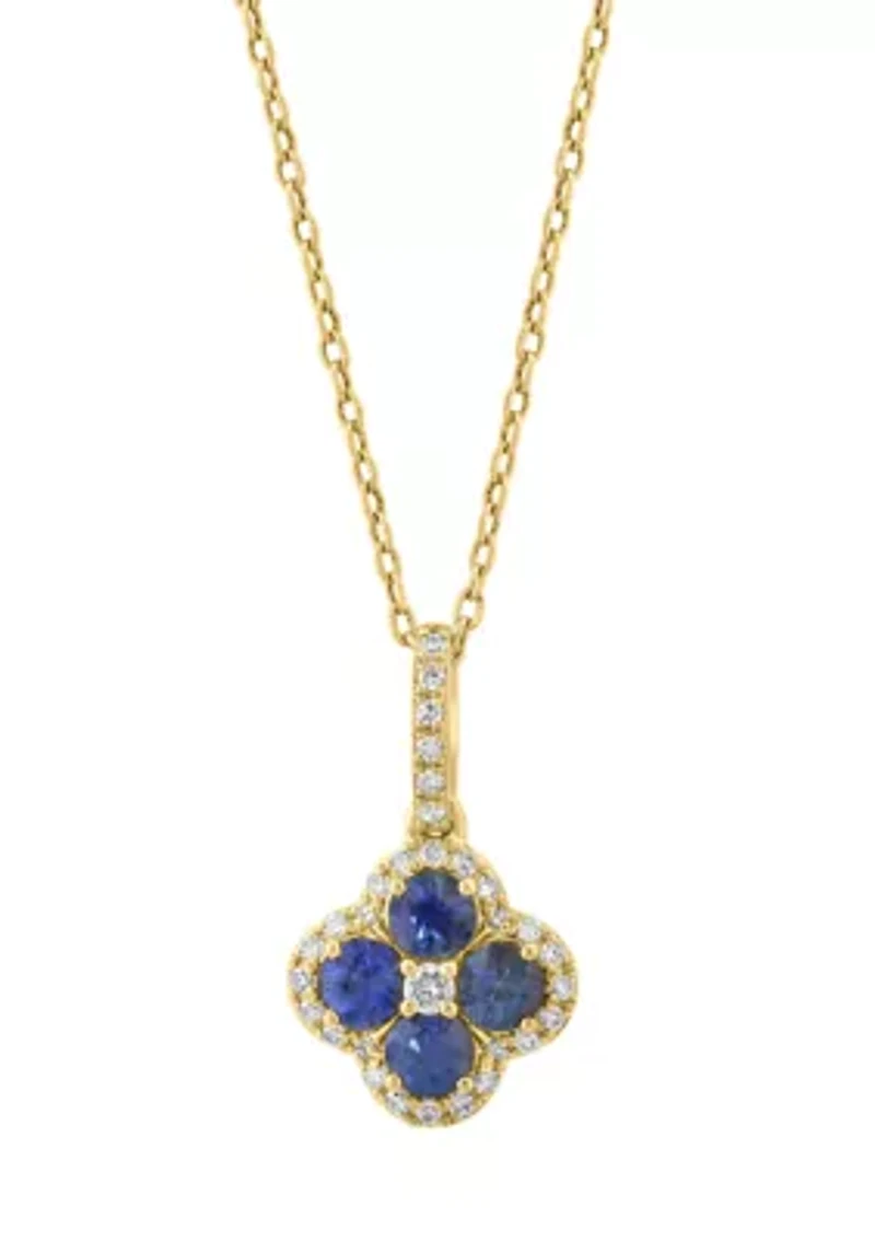 Natural Diamond and Sapphire Pendant Necklace in 14K Gold Over Silver