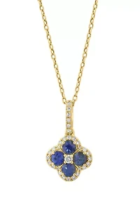 Natural Diamond and Sapphire Pendant Necklace in 14K Gold Over Silver