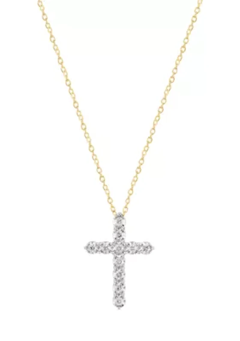 Sterling Gold Over Sterling Diamond Cross Pendant 