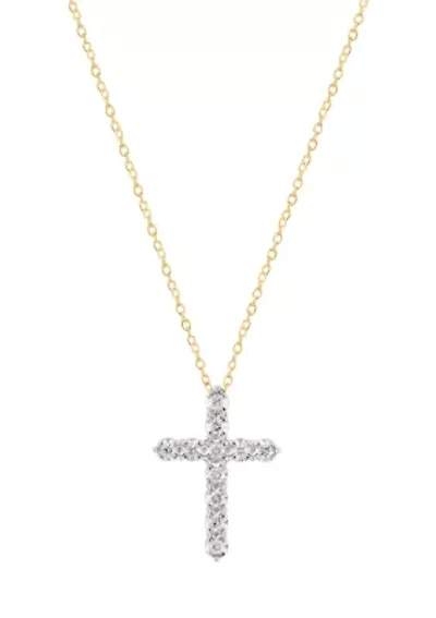 Sterling Gold Over Sterling Diamond Cross Pendant 