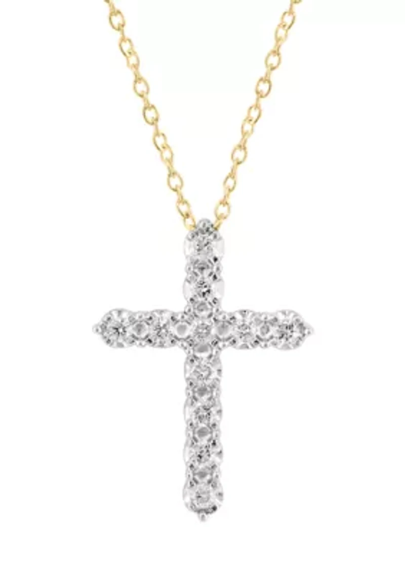 Sterling Gold Over Sterling Diamond Cross Pendant 