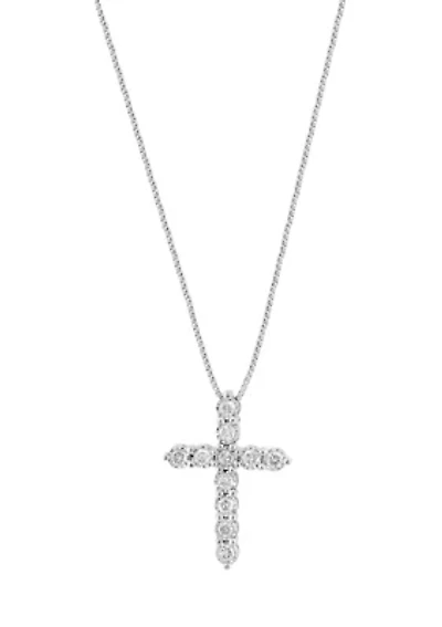 Sterling Silver Diamond Cross Pendant 