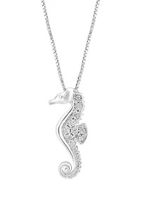  Miracle Set Diamond Seahorse Pendant Necklace in Sterling Silver