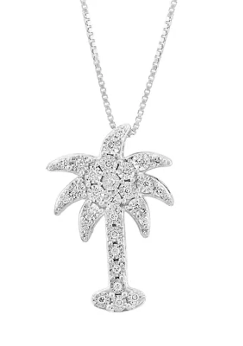 1/8 ct. t.w. Miracle Set Diamond Palm Tree Pendant Necklace in Sterling Silver