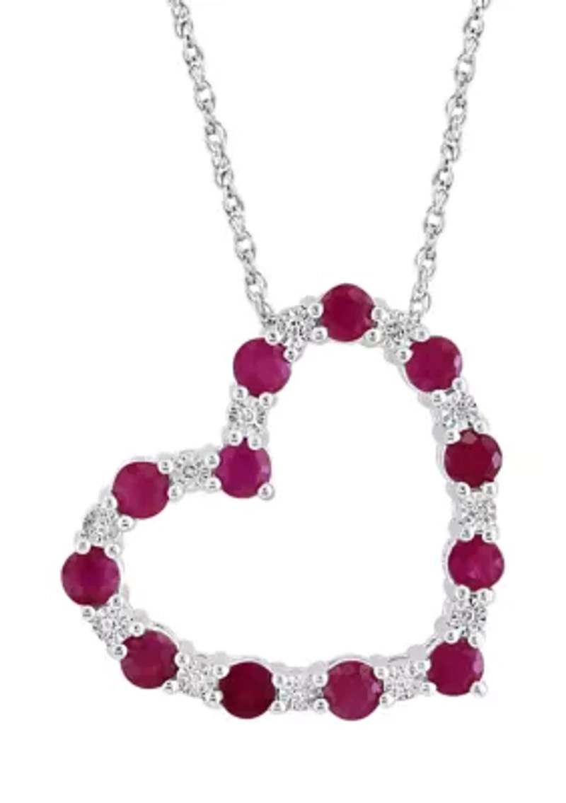   Sterling Silver Diamond and Natural Ruby Pendant Necklace