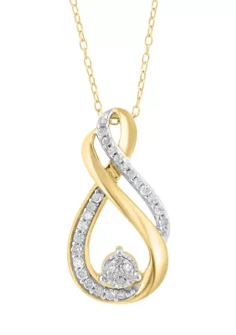 Gold Over Silver Diamond Pendant Necklace 