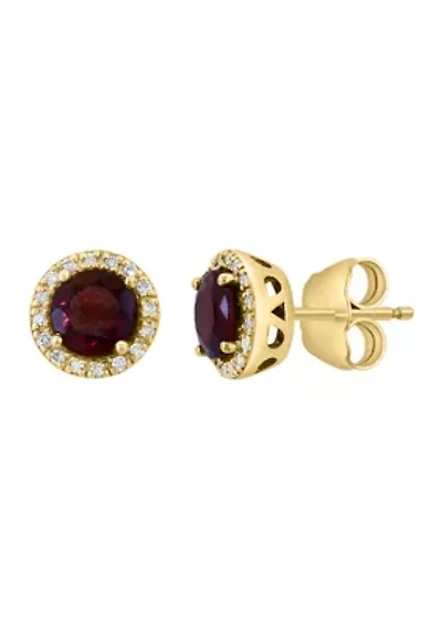 1.2 ct. t.w. Garnet, 1/10 ct. t.w. Diamond Earrings in 14K Yellow Gold