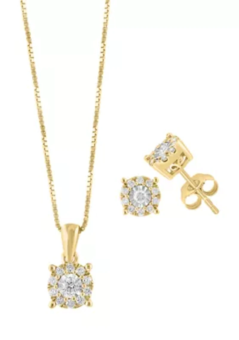1/2 ct. t.w. Diamond Earrings and Necklace Set in Gold Over Sterling Silver